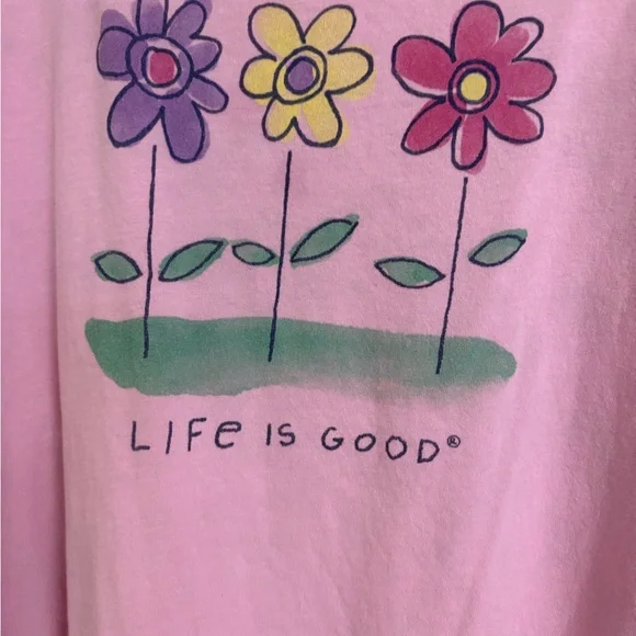 Life Is Good Women’s Short Sleeve Tee - Pink with Floral Print - Picture 2 of 3
